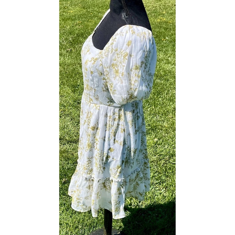 Blu Pepper Floral Puff Sleeve Mini Dress Cottagecore Prairie Medium M White - Picture 9 of 14